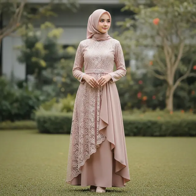 Model Gamis Brokat Kombinasi Satin untuk Remaja