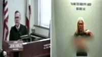 Seorang wanita nekat pamer dada di harapan hakim pengadilan untuk membuktikan 'tindakan kekerasan' oleh petugas.