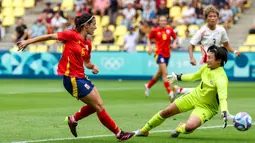 Tim sepak bola putri Spanyol unggul 2-1 atas Jepang. (ALAIN JOCARD/AFP)