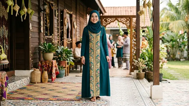 Model Gamis Kombinasi Corak Polos Terbaru (Foto: Gemini AI)