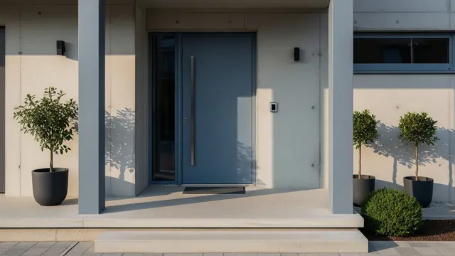 Pintu Slate Blue dan Pilar Abu-abu