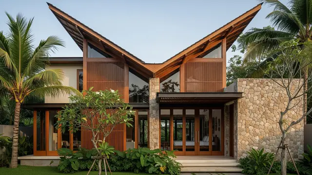 Desain Rumah Desa Tapi Modern Atap Butterfly/Gemini AI