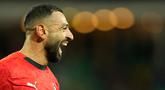 Pemain Mesir, Mohamed Salah melakukan selebrasi setelah mencetak gol ke gawang Benin dalam laga 16 besar Piala Afrika 2025 di Grand Stadium, Agadir, Maroko, Senin (05/01/2026) waktu setempat. (AP Photo/Mosa'ab Elshamy)