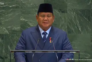 Presiden Prabowo Subianto menyampaikan pidato di Sidang Umum Perserikatan Bangsa-Bangsa (PBB) ke-80, Selasa (23/9/2025). (Dok. Tangkapan Layar YouTube Sekretariat Presiden)