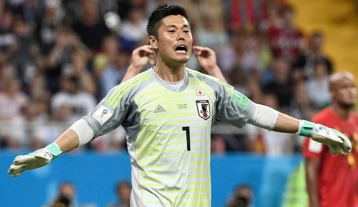 Eiji Kawashima adalah penjaga gawang utama Samurai Biru di Piala Dunia 2010, 2014 dan 2018, sebelum memutuskan pensiun dari panggung Internasional pada 2022 lalu. (AFP/Filippo Monteforte)