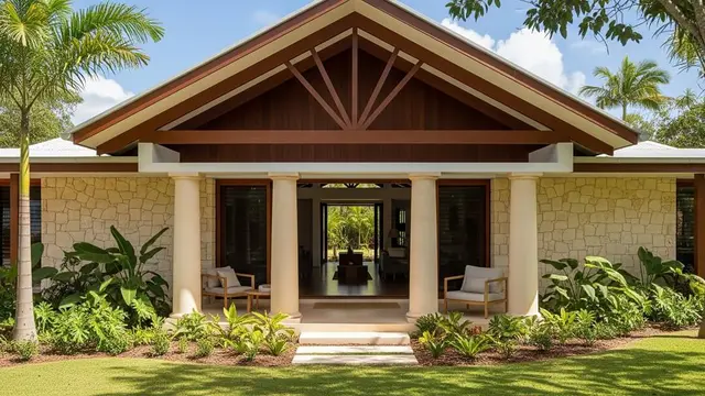 Tampak Depan Rumah Klasik Modern dengan Pilar Sederhana