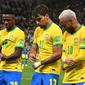 Timnas Brasil meraih kemenangan 1-0 atas Kolombia pada laga lanjutan kualifikasi Piala Dunia 2022 zona Amerika Selatan di Arena Corinthians, Jumat (12/11/2021) pagi WIB. (AFP/Nelson Almeida)