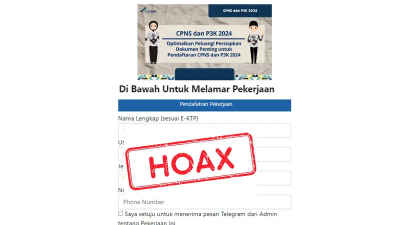 Tangkapan layar hoaks  seputar pendaftaran CPNS