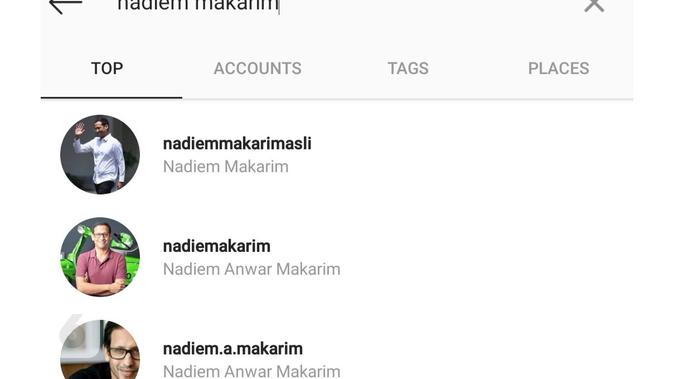 Akun palsu Nadiem Makarim