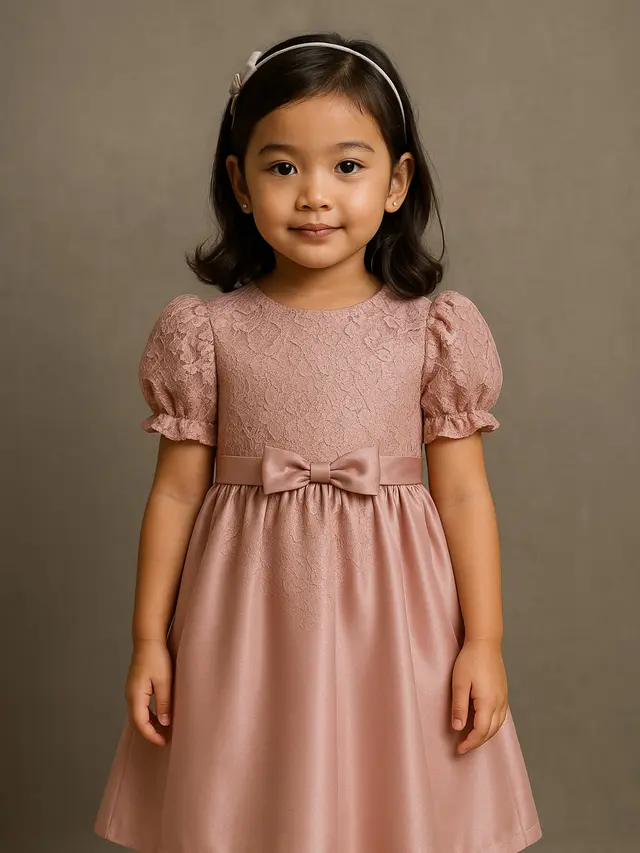 Dress A-Line Lengan Puff dengan Brokat Halus (Foto: ChatGPT)