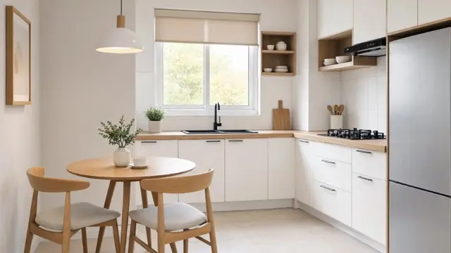 Desain Dapur Minimalis 3x2 Tetap Lega dengan Meja Makan Mini (AI Generated)