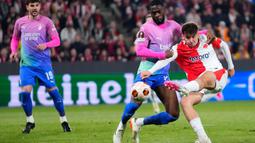 AC Milan menang 3-1 atas Slavia Praha di laga leg kedua babak 16 besar Liga Europa 2023/2024. (AP Photo/Petr David Josek)