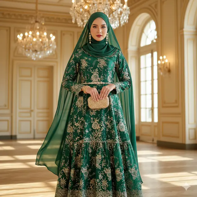 Warna Gamis Brokat Elegan 2025 yang Lagi Trend (Image by Gemini AI)