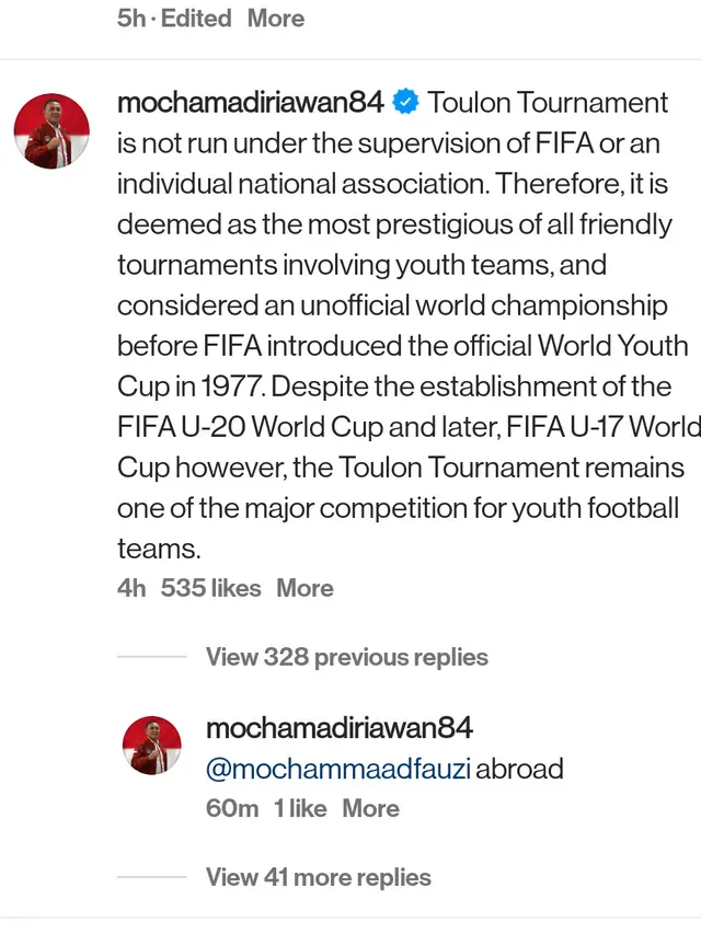 Jawaban dari Ketua PSSI, Mochamad Iriawan terkait Tournamen Toulon.