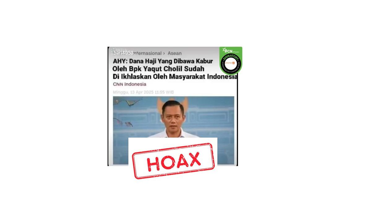 Cek Fakta: Hoaks Artikel AHY Sebut Masyarakat Sudah Ikhlaskan Dana Haji yang Dibawa Yaqut Cholil Qoumas