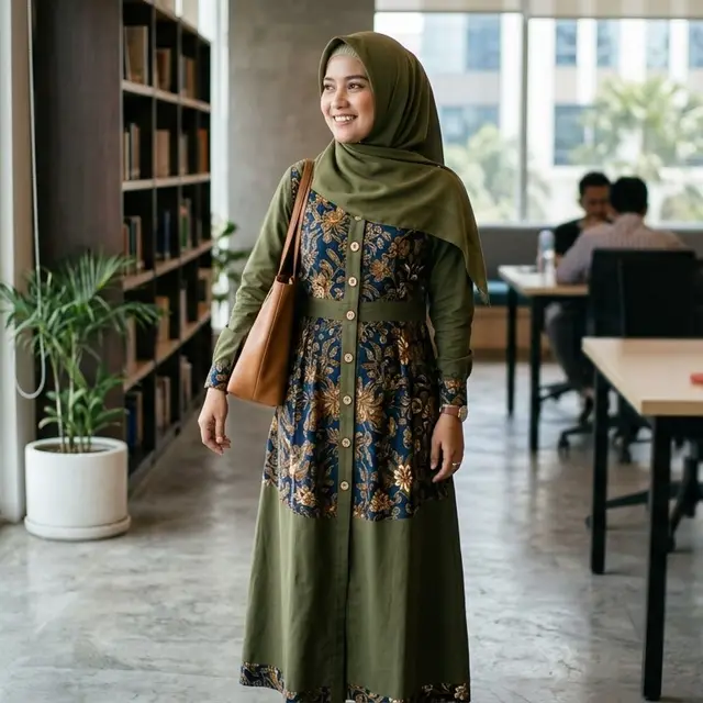 Model Gamis Katun Jepang Kombinasi Terbaru (Foto: Gemini AI)