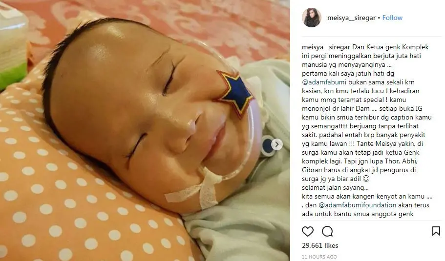 Meisya Siregar berduka atas meninggalnya bayi Adam Fabumi (Instagram/@meisya_siregar)