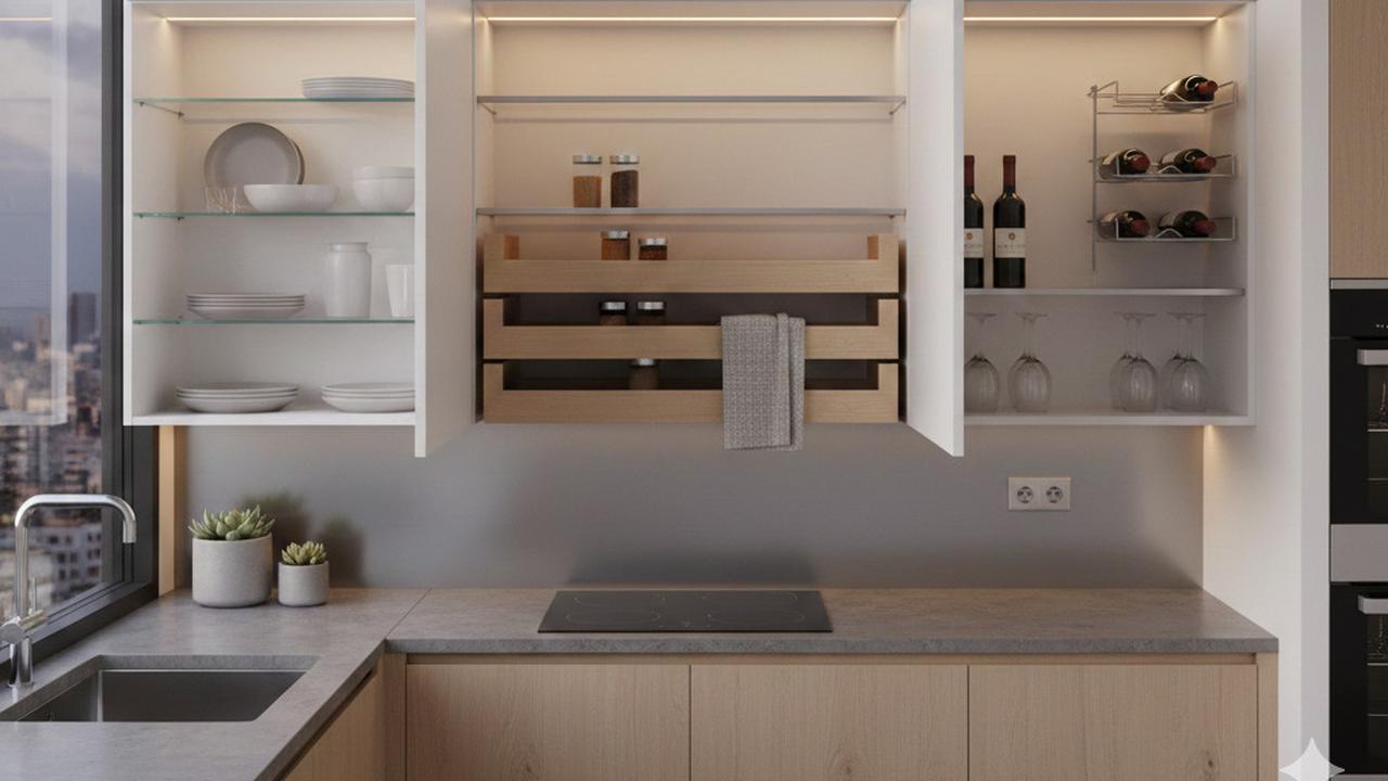 Lemari Modular dengan Aksesori Internal (Rak Adjustable, Pull-out Tray)