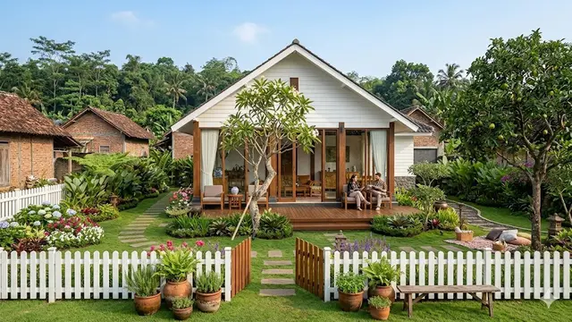 Inspirasi Rumah Kampung Modern Elegan dengan Taman Depan Luas