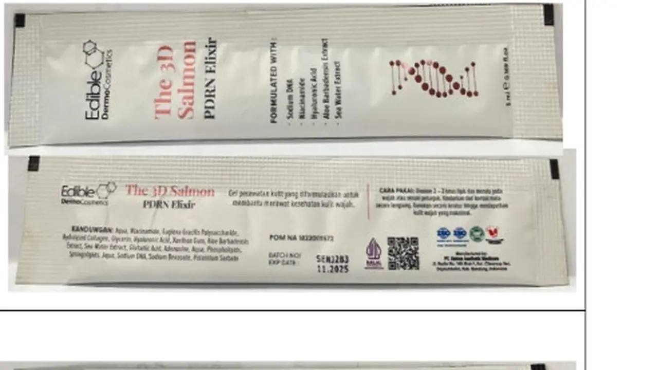 Produk kosmetik tersebut mempromosikan bahwa produknya bisa ditelan atau oral use. Padahal sebagai produk kosmetik penggunaan tidak dengan cara ditelan. (Tangkapan layar laman BPOM RI)