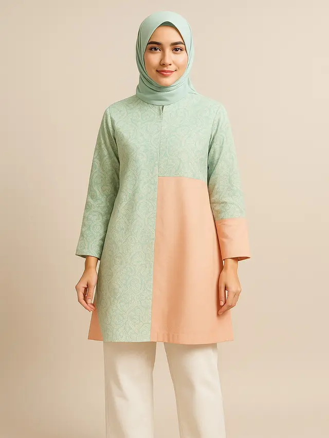 Model Tunik Batik Kombinasi 2 Warna/Ilustrasi gambar AI