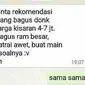 Minta direkomendasikan barang sama teman, jawabannyamalah nyeleneh banget. (Sumber: