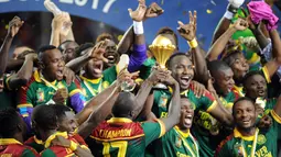 Meski kurang diunggulkan untuk menjadi juara, Kamerun tampil meyakinkan pada gelaran Piala Afrika 2017 dengan rekor tak terkalahkan sejak babak penyisihan grup. (EPA/Sydney Mahlangu) 