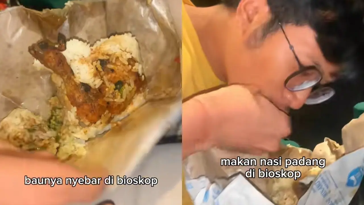 Pria Makan Nasi Padang di Bioskop