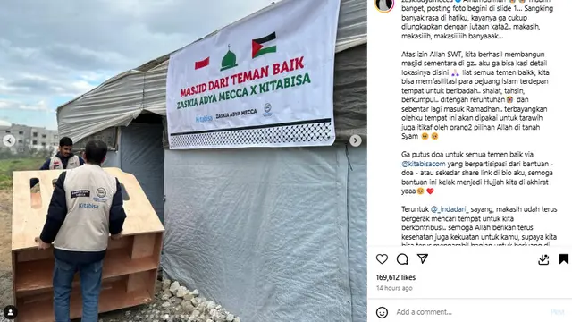 Zaskia Adya Mecca Nangis Terharu Berhasil Bangun Masjid Sementara di Gaza Jelang Ramadhan
