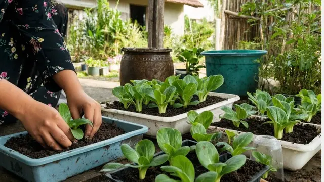 Cara Menanam Pakcoy di Wadah Dangkal (AI Generated)