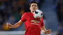 4. Harry Maguire (Manchester Unnited) - Harry Maguire menjadi bek termahal di dunia saat pindah ke Manchester United. Meski performamya bisa dikatakan inkonsisten, pemain berusia 27 tahun ini tercatat membuat 53 intercep, 32 tekel, 6 block dan 136 menang duel udara. (AFP/Paul Ellis)