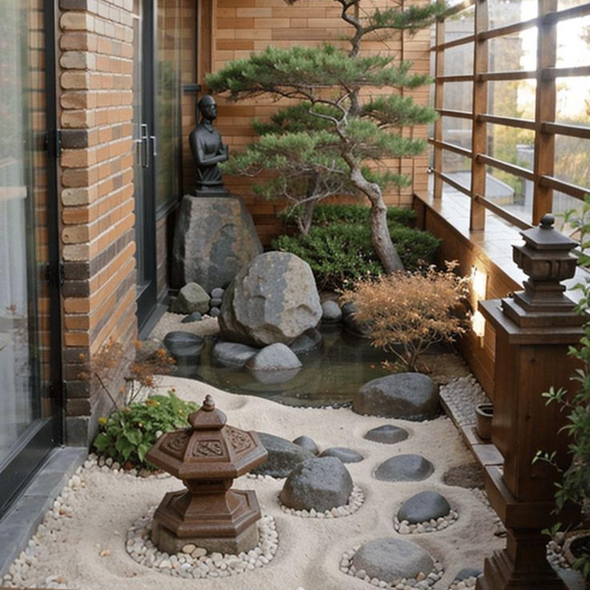 Ilustrasi Taman Depan Rumah Minimalis pada Lahan Sempit Berkonsep Zen Garden (©Pinterest)