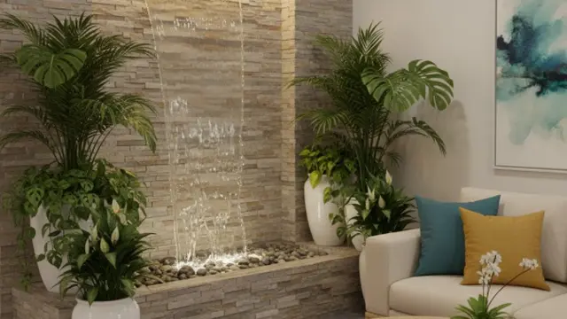 Konsep Ruang Tamu Kecil dengan Air Terjun Mini di Dalam (Gambar: Gemini AI)