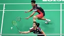 Bermain rubber game, Jafar Hidayatullah/Felisha Alberta Nathaniel Pasaribu harus mengakui keunggulan ganda campuran Jepang, Hiroki Midorikawa/Natsu Saito dengan skor 15-21, 23-21, dan 11-21. (Foto: AFP/China Out)