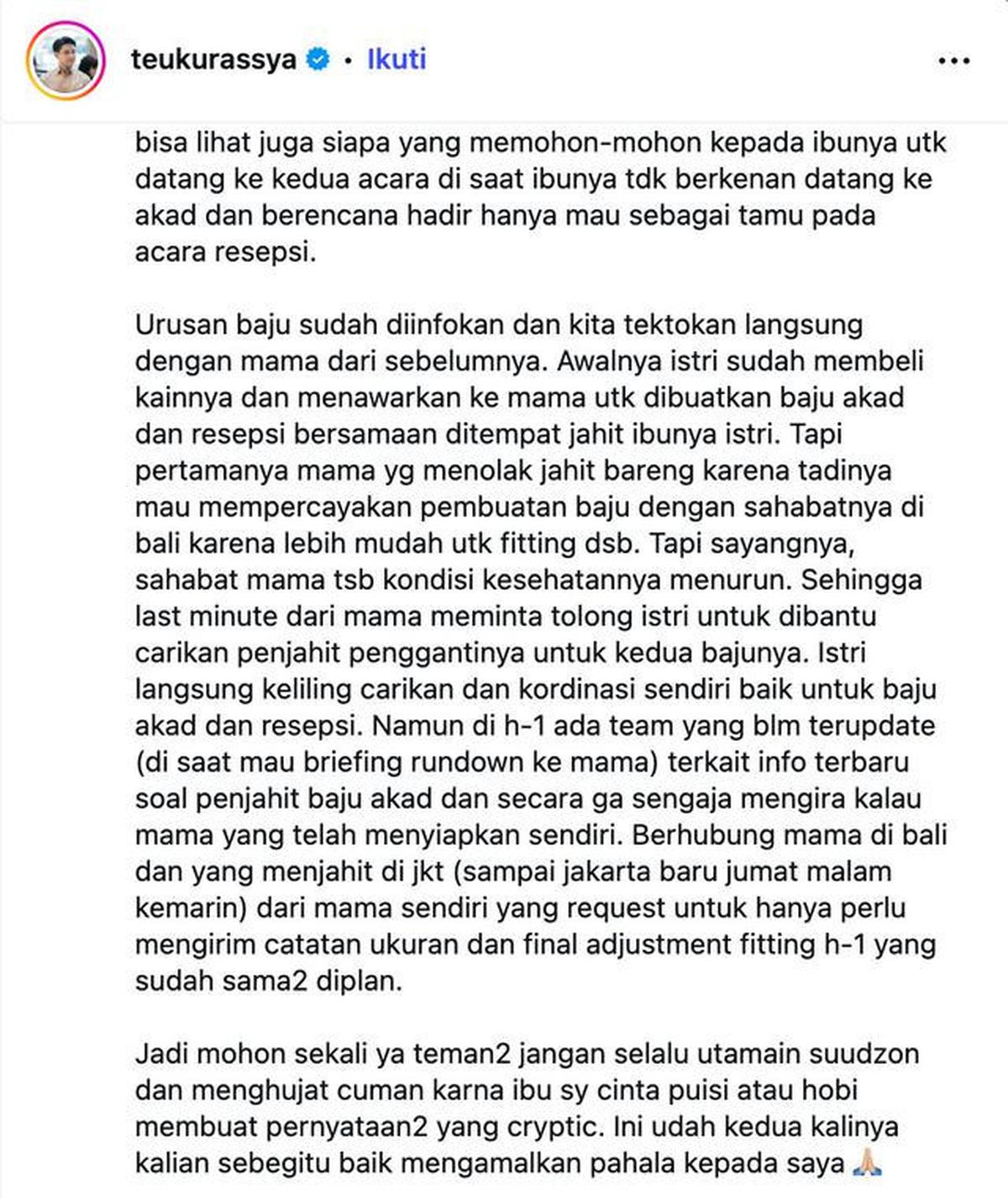 Tamara Bleszynski Berbusana Hitam di Pernikahan Anaknya, Teuku Rassya Jelaskan Duduk Perkara Baju