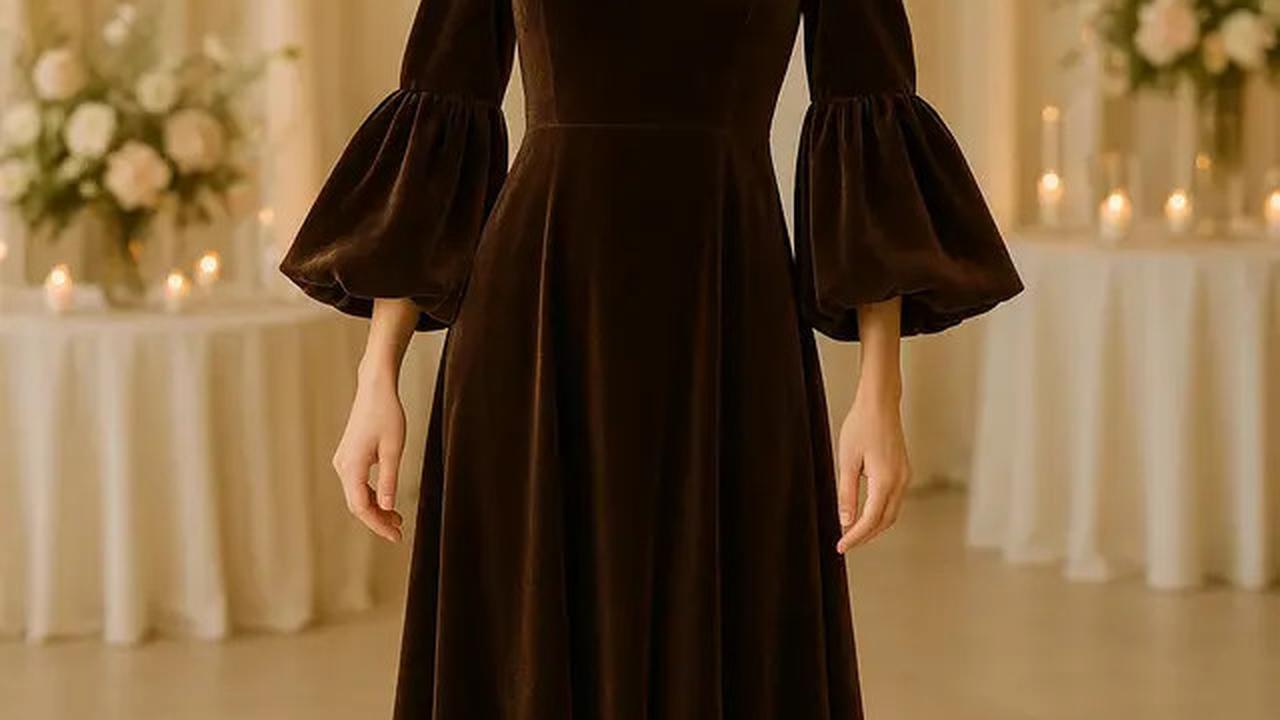 8 Inspirasi Long Dress Lengan Flare Bahan Velvet, Mewah dan Stylish