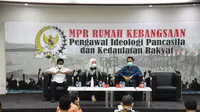 Diskusi Empat Pilar dengan tema ‘Harapan Dan Optimisme Vaksin Covid-19 Untuk Keselamatan Rakyat’, kerjasama MPR dengan Koordinatoriat Wartawan Parlemen, di Media Center MPR/DPR, Lobi Gedung Nusantara III, Senayan, Jakarta, Rabu (25/11/2020).