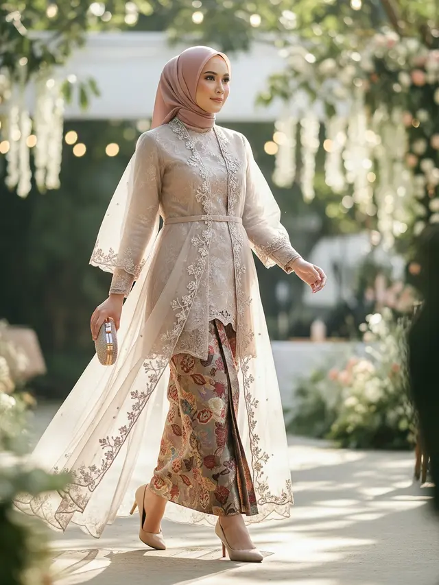 gamis kebaya modern berlapis organza