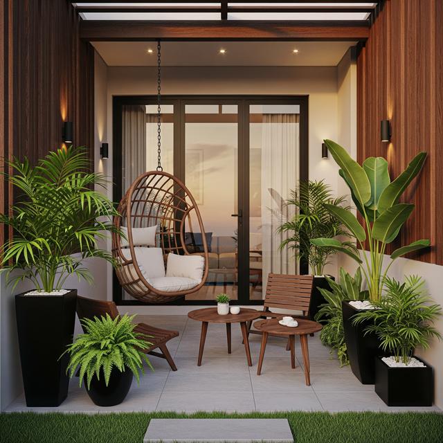 12 Desain Teras Rumah Kecil dengan Kursi Gantung, Area Sempit Jadi Ruang Santai