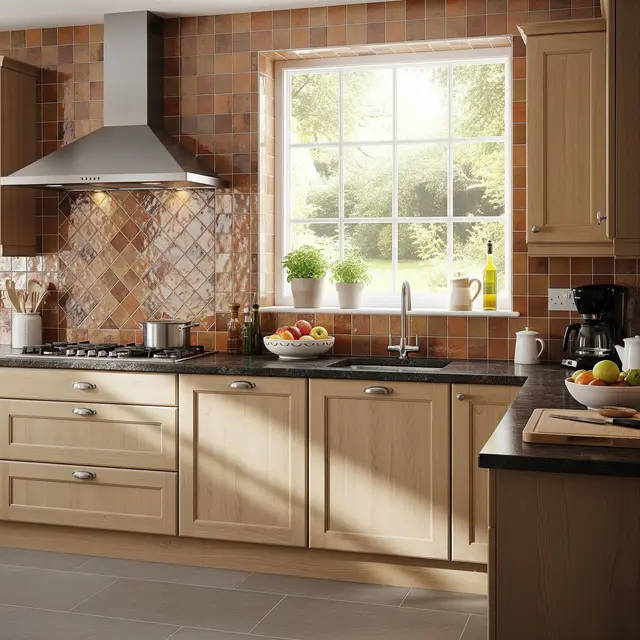 Dapur Rumah dengan Keramik Glasir (Glazed Ceramic Tile) (Gemini AI)