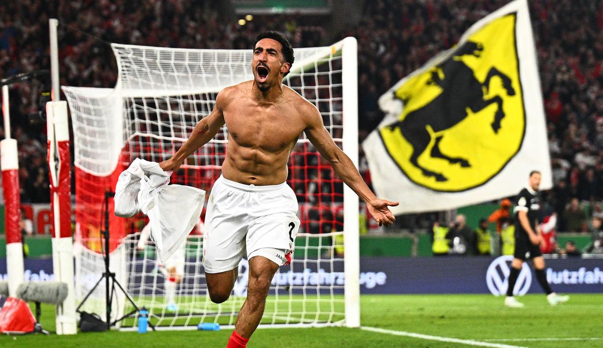 Tiago Tomas berhasil menjadi pencetak gol penentu kemenangan VfB Stuttgart dalam laga semifinal DFB Pokal melawan Freiburg, Kamis (23/04/2026) waktu setempat. (AP Photo/DPA/Tom Weller)