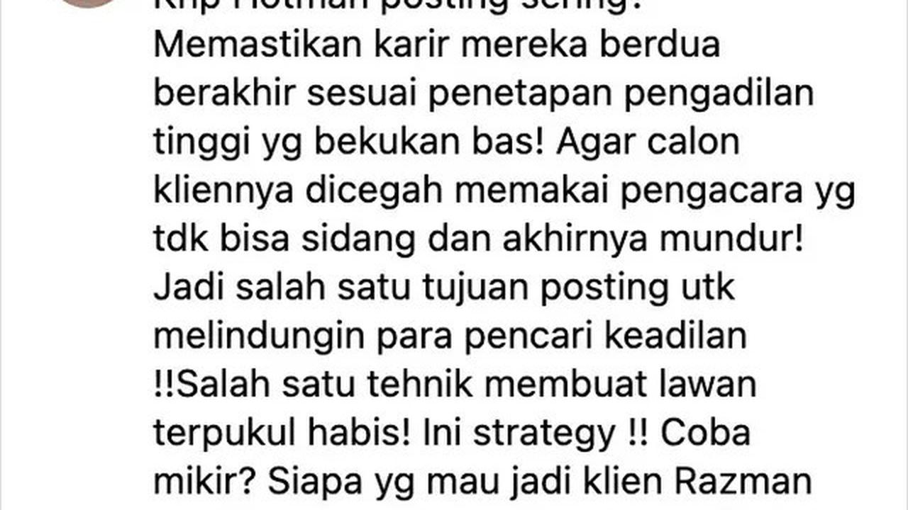 Hotman Paris Tak Sudi Damai, Sarankan Razman Nasution Cari Pekerjan Lain untuk Nafkahi Istri