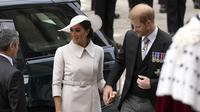 Meghan Markle dan Pangeran Harry menghadiri kebaktian untuk merayakan Platinum Jubilee Ratu Elizabeth, Jumat, 3 Juni 2022. (AP Photo/Matt Dunham, Pool)