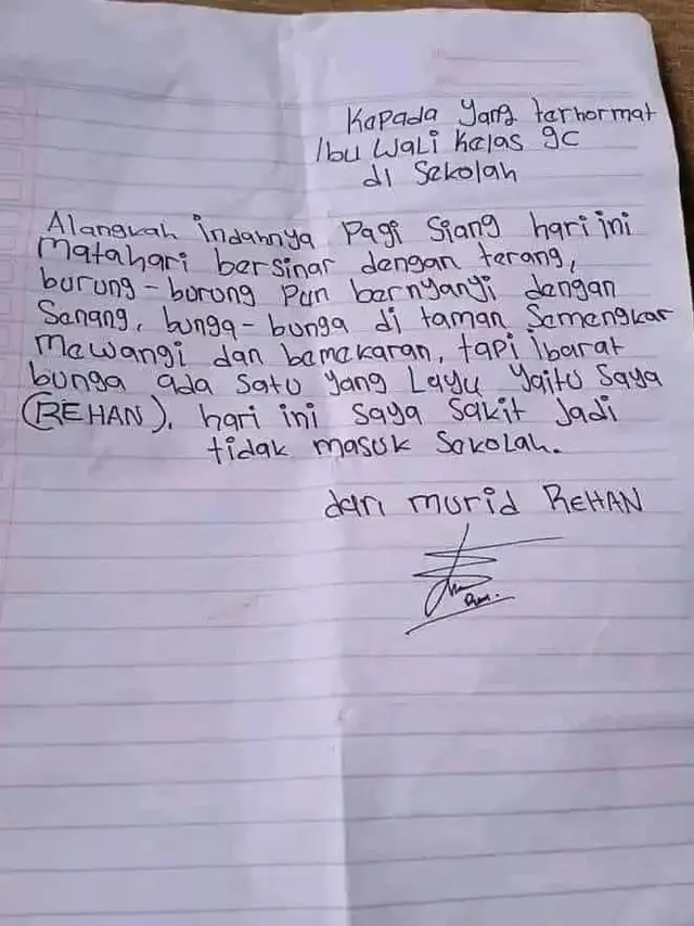 6 Potret Surat Izin Tidak Masuk Sekolah Ini Bikin Ngakak, Ada yang Alasan Diselingkuhin