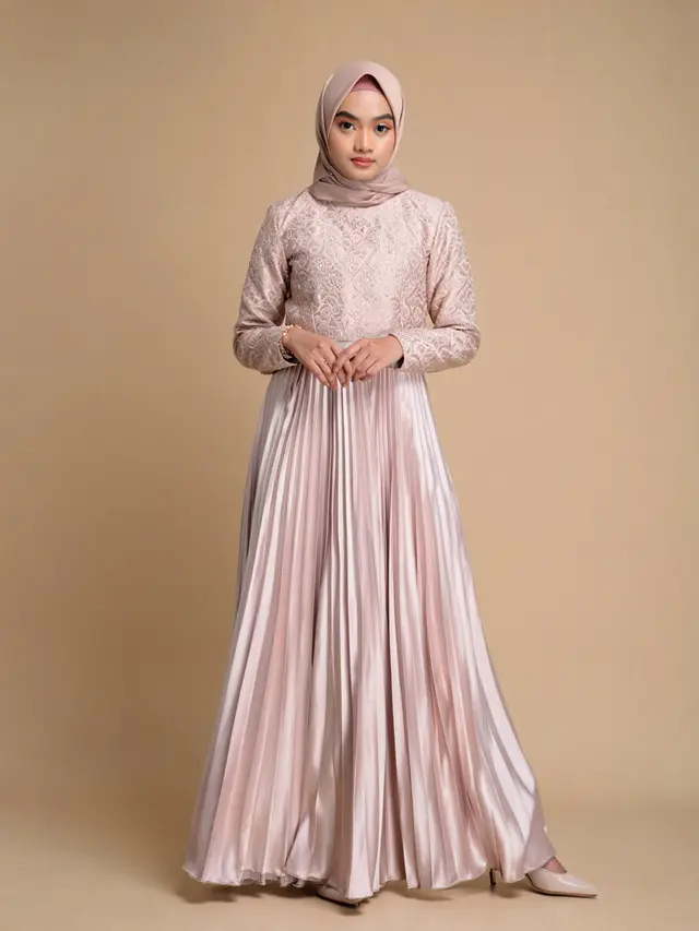 Dress Panjang Satin Kombinasi Brokat Muslim