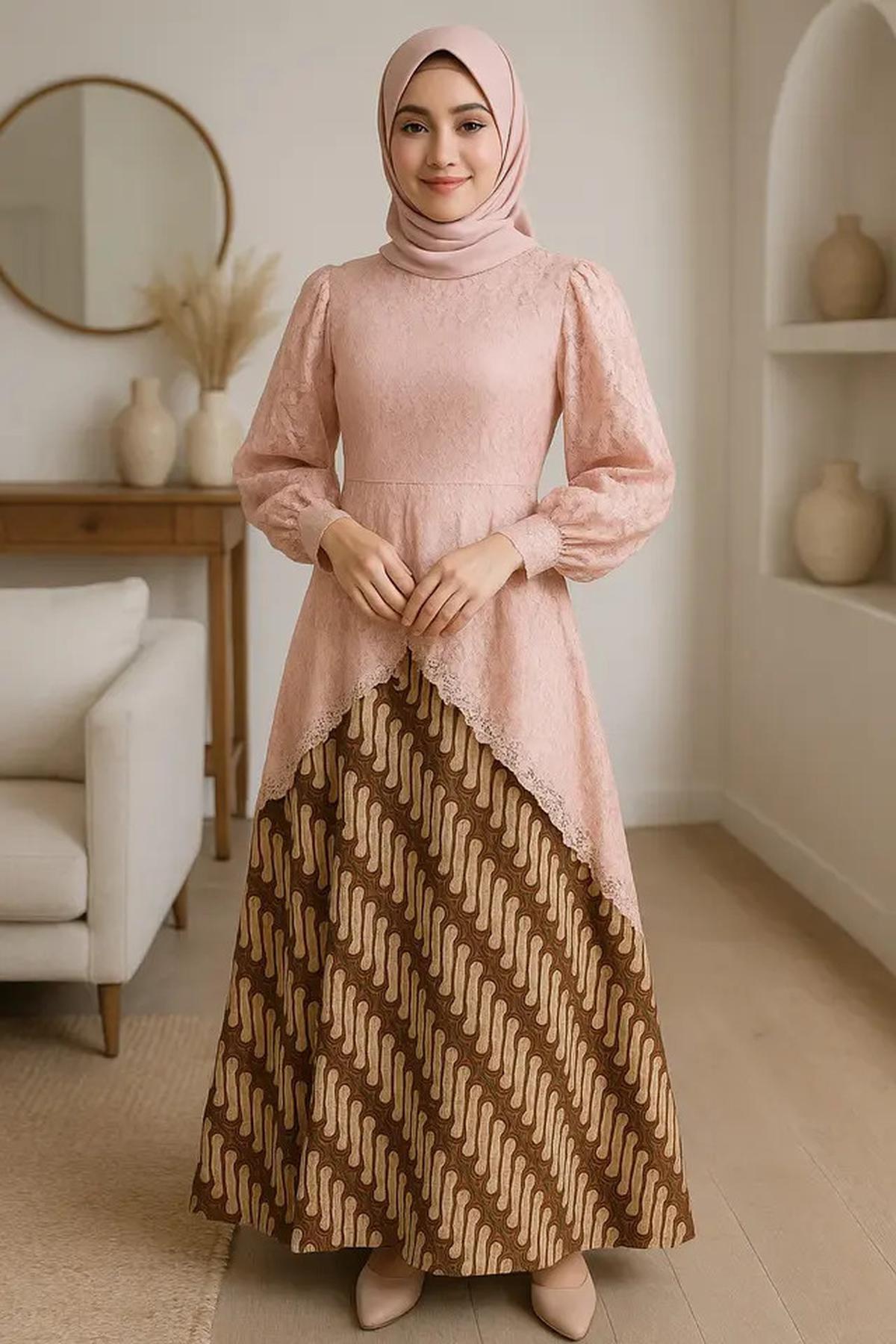 8 Model Gamis Brokat Kombinasi Batik Terbaru Tren 2025, Anggun dan Penuh Karakter