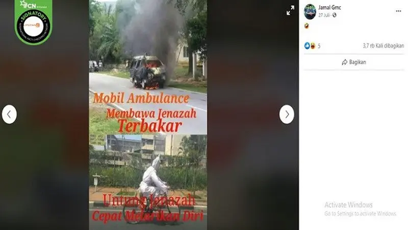 Gambar Tangkapan Layar Foto Ambulance Terbakar