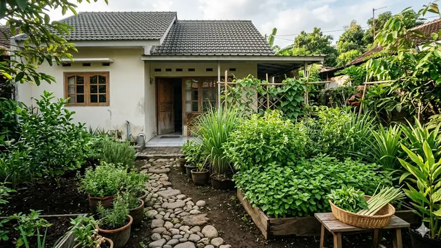 Rumah Kecil Type 45 dengan Kebun Sayur Belakang Rumah (Foto: Gemini AI)