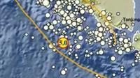 Gempa Magnitudo 5,0 mengguncang wilayah Enggano, Bengkulu, Selasa (25/2/2025), pukul 10.08.00 WIB. (Liputan6.com/ Dok BMKG)