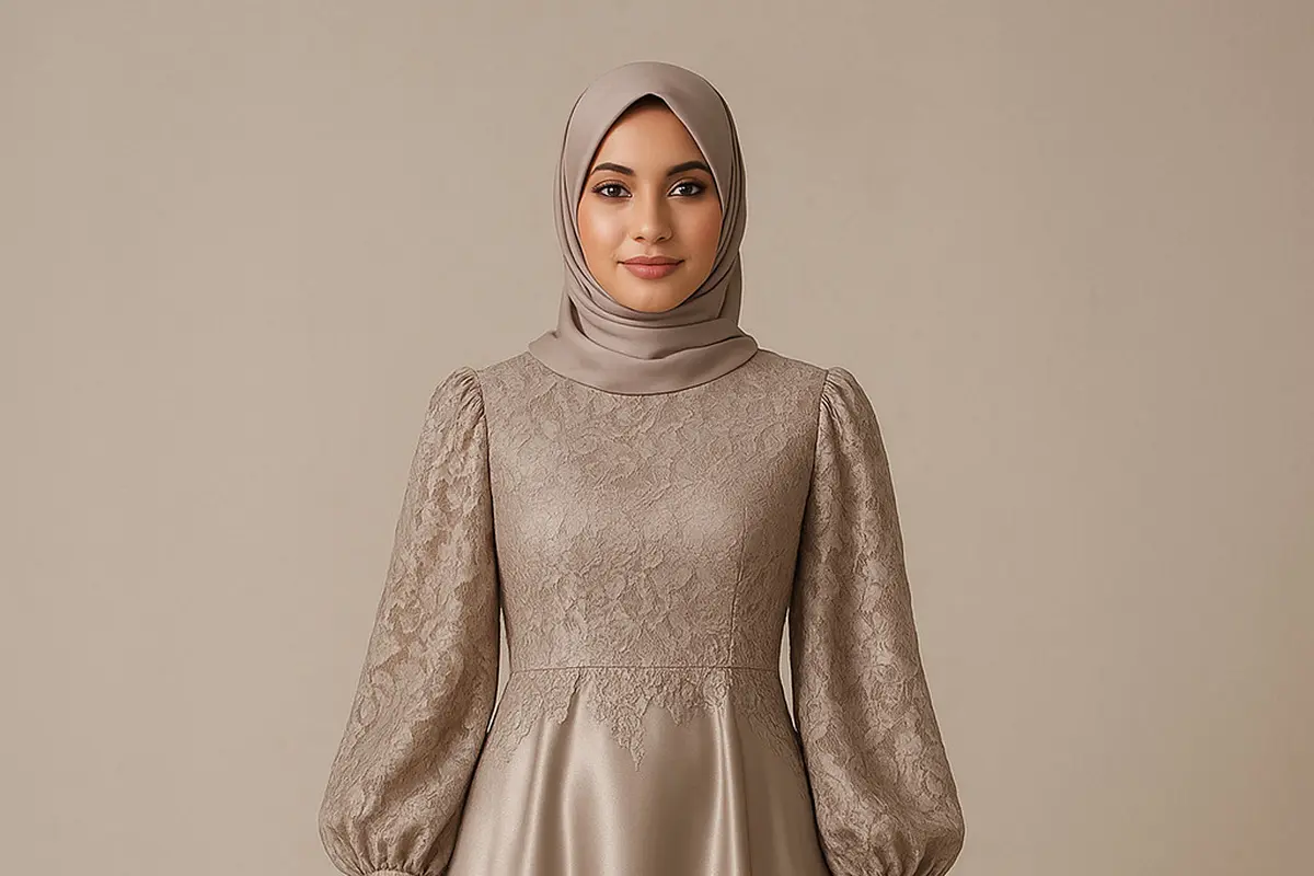 Model Gamis Brokat Kombinasi Satin Lengan Balon untuk Pesta/Ilustrasi gambar oleh AI
